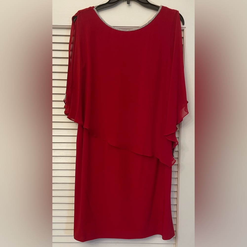 Macy's Vibrant Red Asymmetrical Dress with Rhinestones NWT